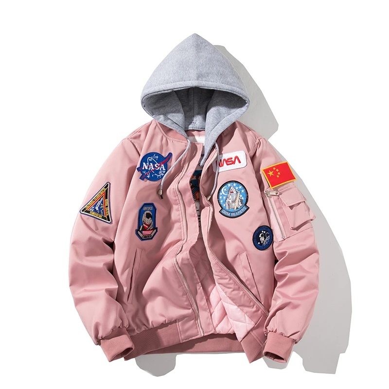 NASA宇航员外套男女情侣刺绣飞行员夹克秋冬潮牌加厚棉衣棒球服男