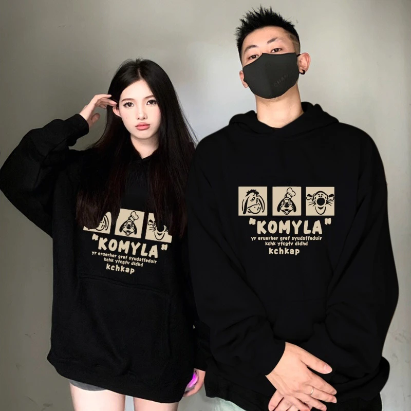 【常规/加绒】潮牌红宽松连帽卫衣可爱印花红色大码女装卫衣上衣