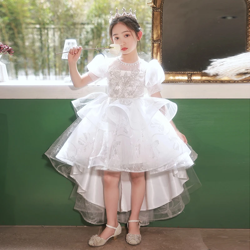 花童婚礼小女孩礼服公主裙女童高端生日宴儿童主持人钢琴演奏服夏