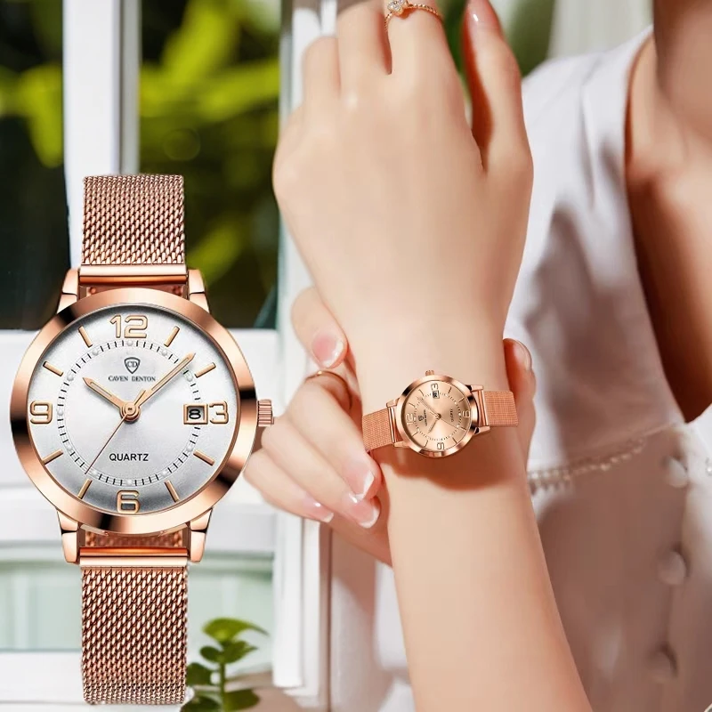 送老婆生日送礼物女士手表米兰网带休闲日历防水夜光石英表腕表