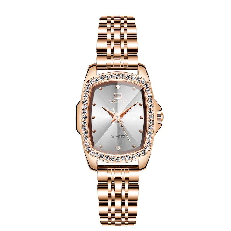 手表女士高档送礼物欧美复古新款方形女生实心钢带防水石英腕表