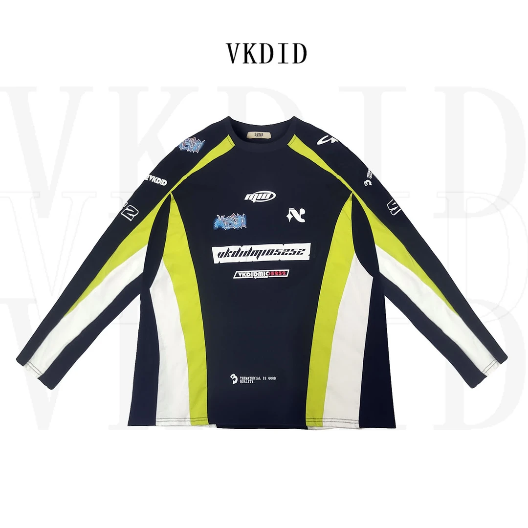 VKDID秋新款圆领百搭简约宽松休闲原创重工拼接长袖大码卫衣T恤