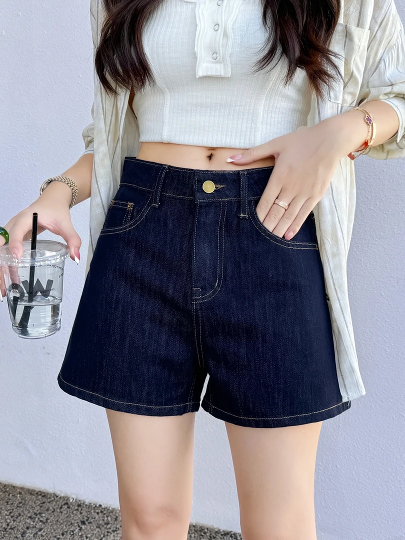 韩版修身显瘦A字版原牛丹宁短裤女夏季宽松百搭休闲高腰三分裤
