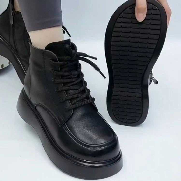 秋冬季回力休闲鞋软皮马丁靴女加绒加厚时尚小个子松糕厚底时尚靴