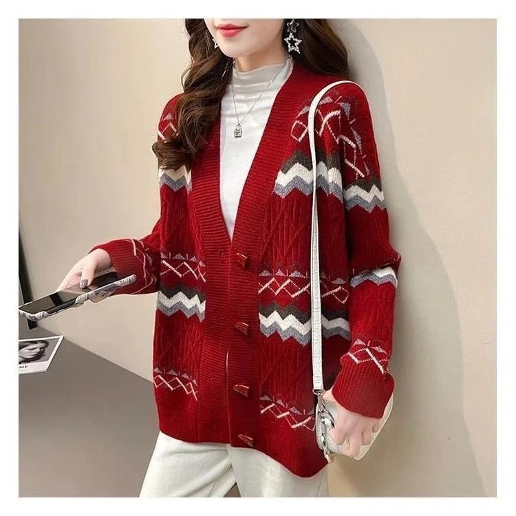 宽松女士针织开衫外套慵懒风毛衣秋冬外穿上衣