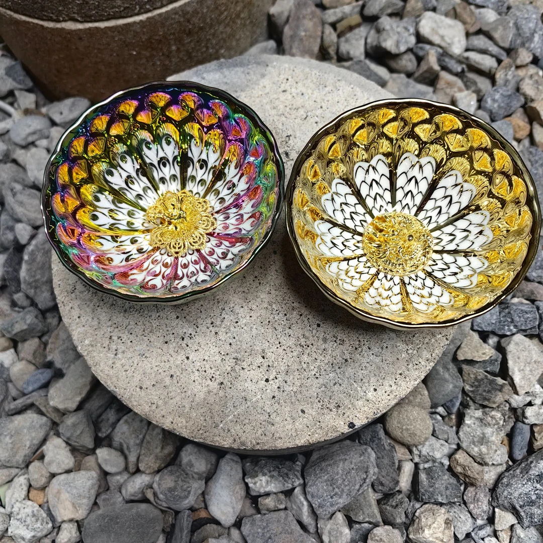 y彩凤金龙对杯 精美无暇  茶杯 主人杯 D（无礼盒）