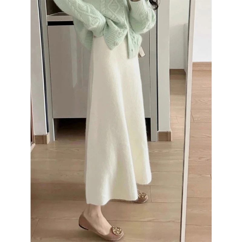 羊毛线浣熊绒针织半身裙女秋冬款小个子长款a字加厚裙子包臀长裙