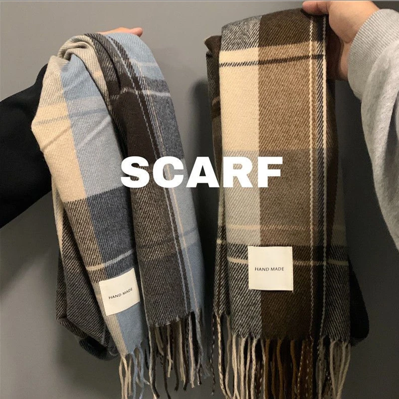围巾男冬季韩版百搭秋冬格子新款学生围脖情侣保暖披肩女ins灰咖