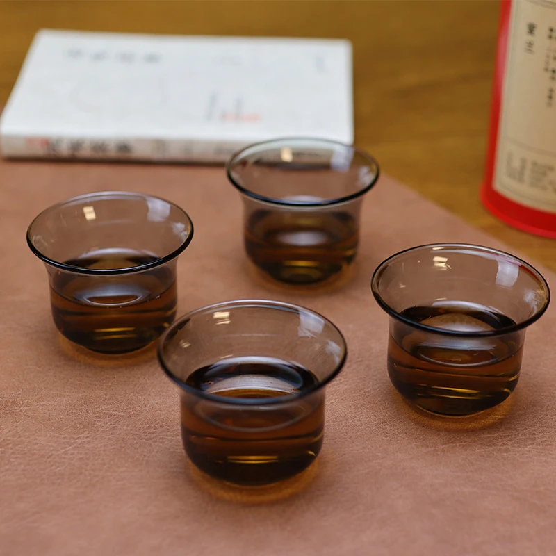 家用笑口常开透黑料品杯喝茶小杯子高硼硅耐热玻璃四只品杯