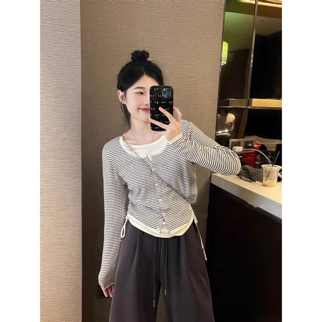 秋季针织衫柔软宽松女装显瘦假两件时尚洋气设计感百搭气质套头女