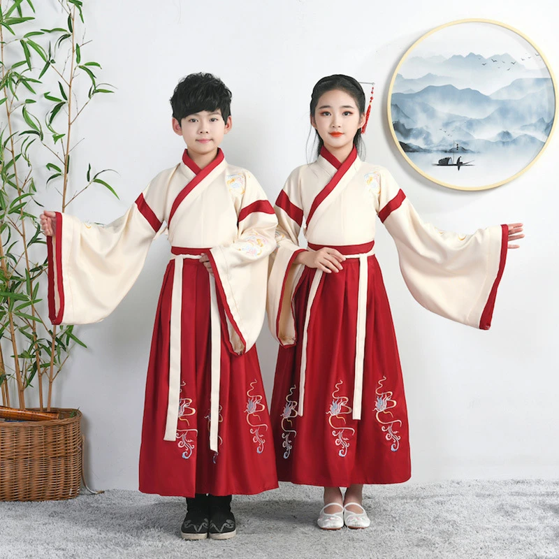 儿童汉服女童小学生古风古装中国风演出服春秋夏季表演服国学服装
