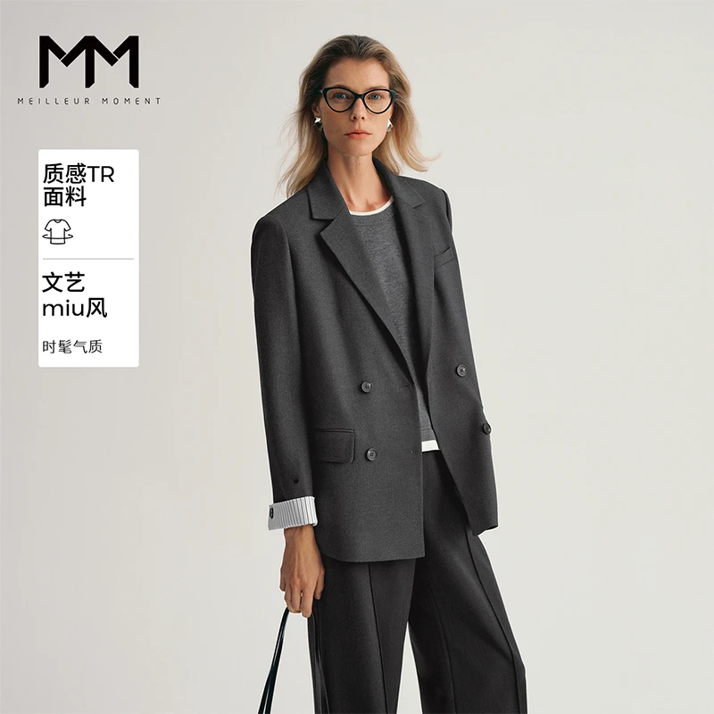 MM麦檬商场同款新品经典时尚百搭双排扣西装外套女5F8213911