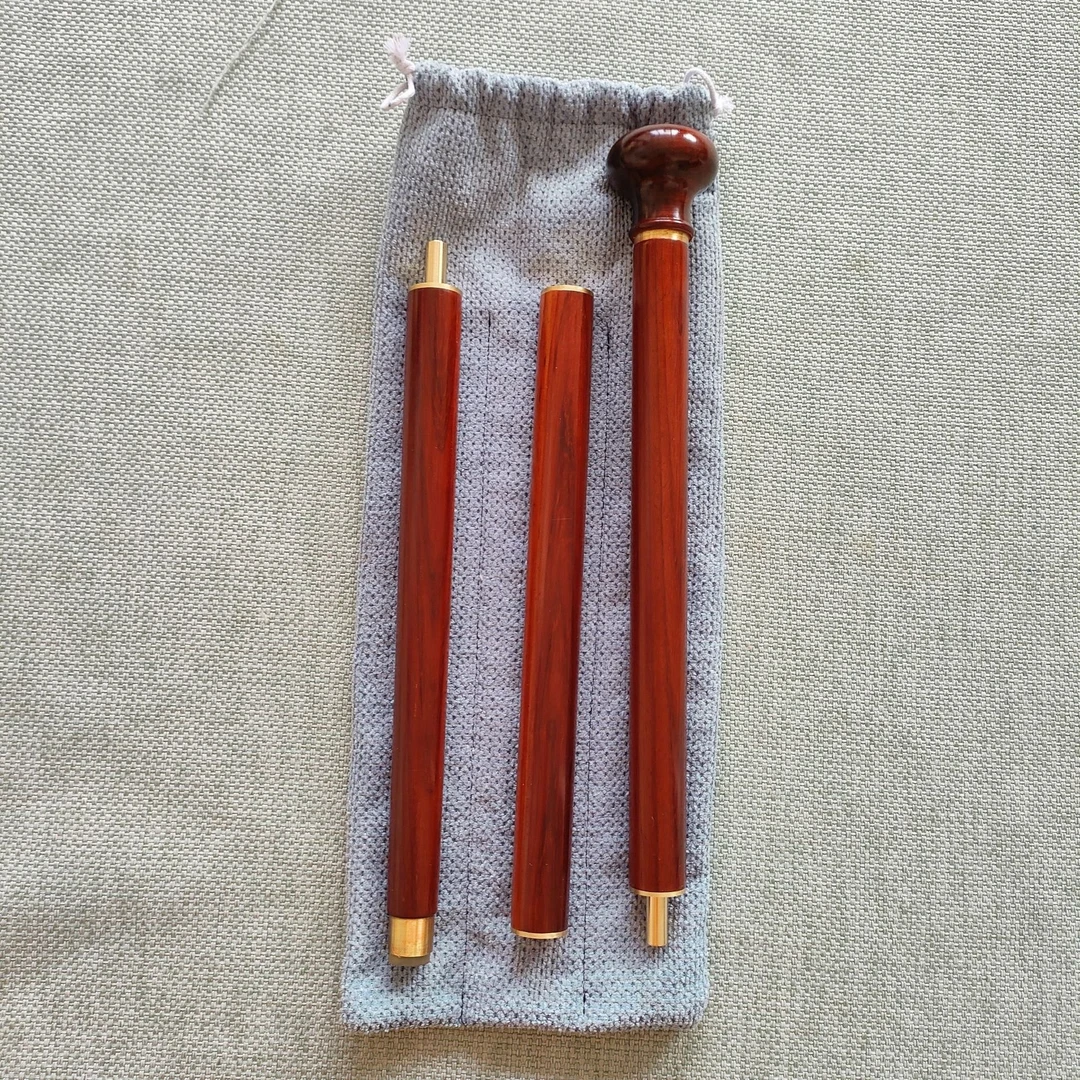 紫檀三节拐杖 红木老人拐棍手杖文明杖三节组装便携登山手杖