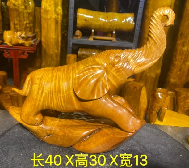 小叶桢楠金丝楠木吉象摆件：水波纹，吉祥如意，招财进宝。