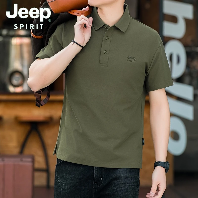 Jeep吉普索罗娜落肩POLO衫男士休闲百搭夏季商务翻领纯色短袖t恤