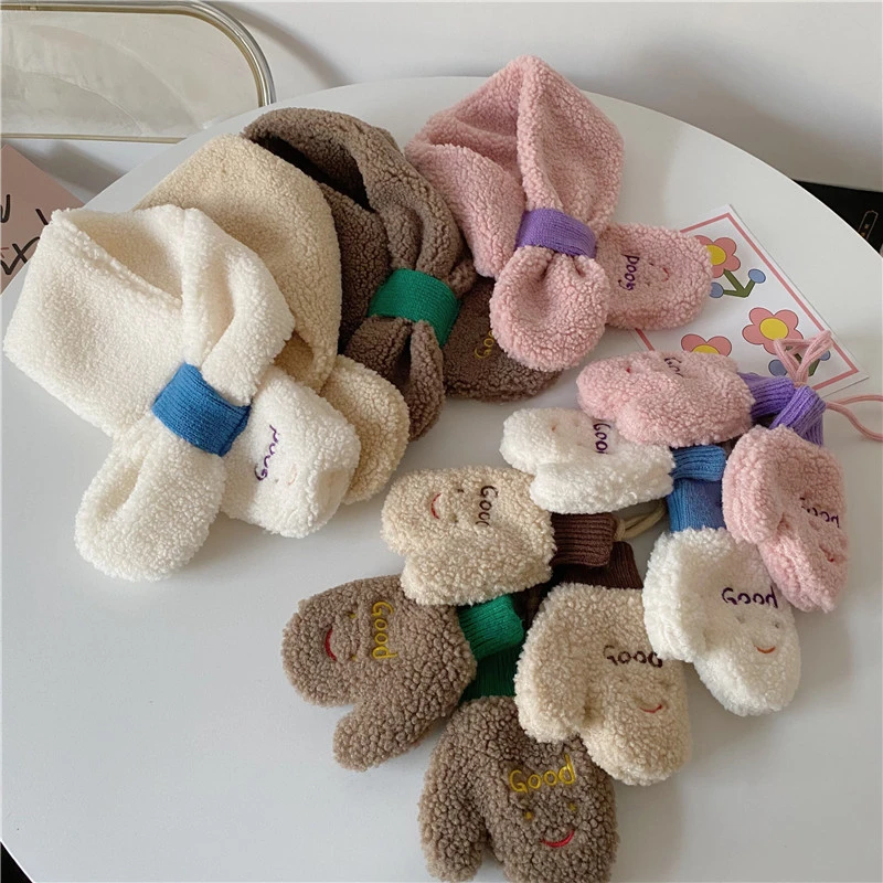 ins韩国儿童围巾套装秋冬季男童女童保暖宝宝围脖手套两件套小孩