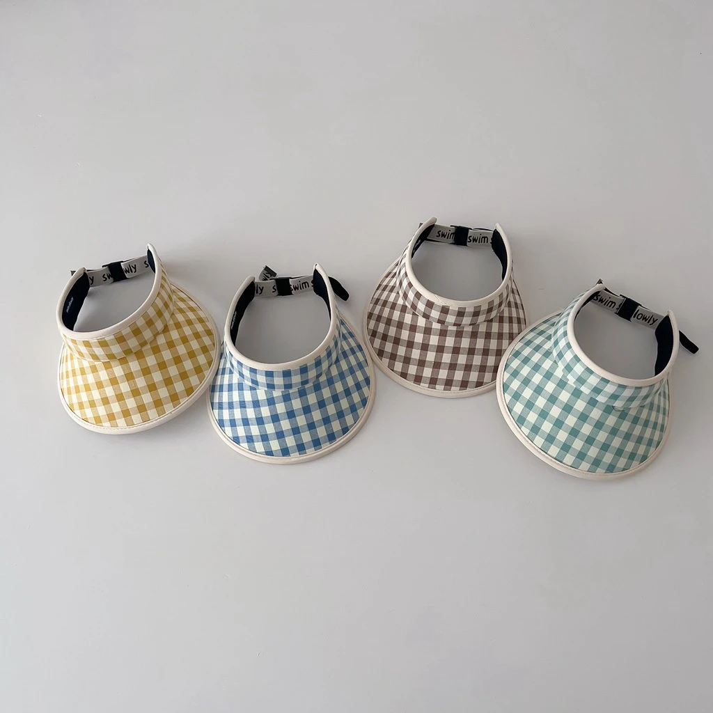 【轩妈粉丝专享】清新格子宝宝空顶帽夏季薄款防紫外线防晒遮阳帽子