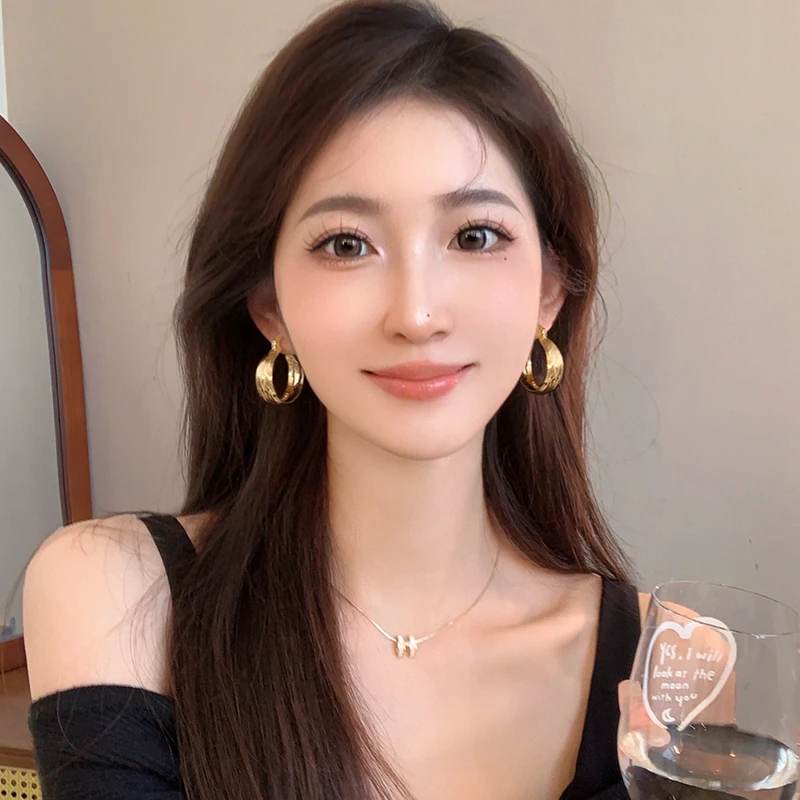 合金耳饰 百搭Top！金属港风大耳圈耳环小众设计感独特耳钉轻奢高