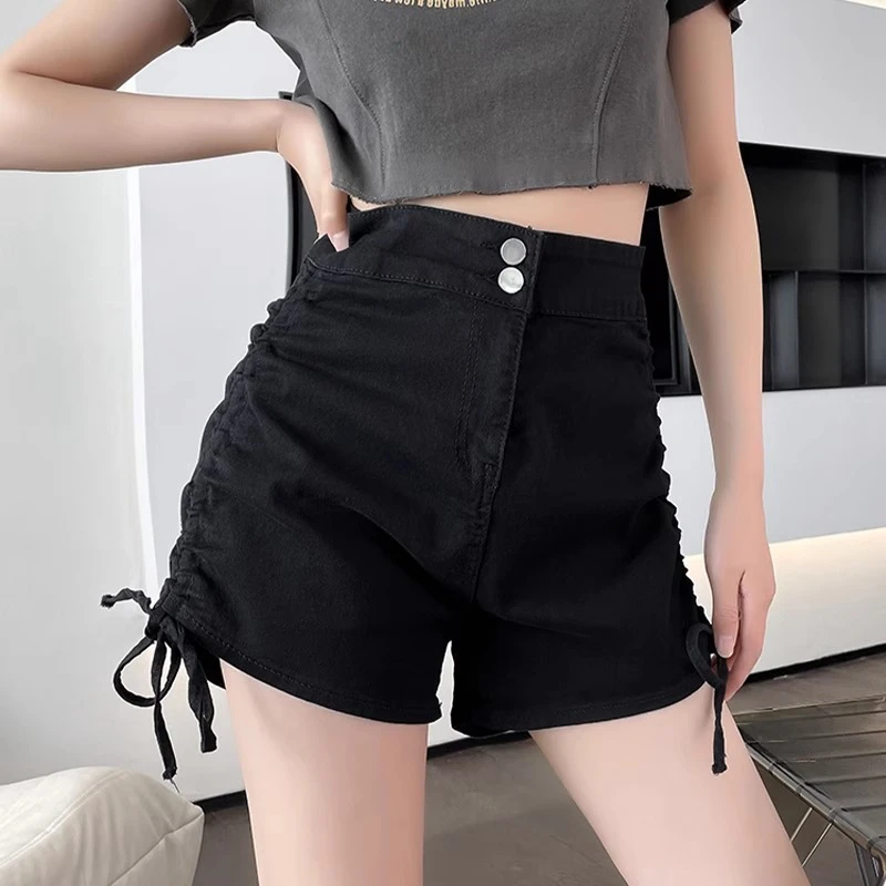 黑色牛仔短裤女大码胖mm梨型身材辣妹风高腰显瘦小个子外穿热裤潮