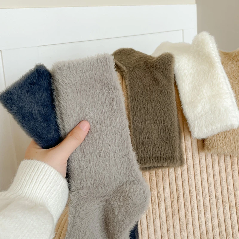 冬季水貂绒男袜子纯色男士中筒袜加厚保暖抗寒柔软冬款加绒男袜