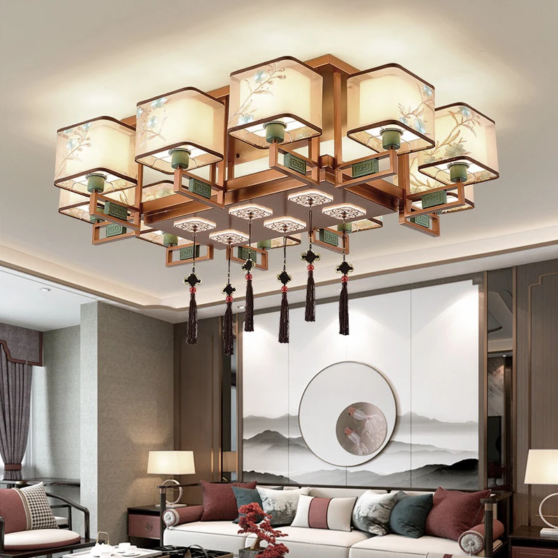 大气新中式酒店大厅包厢高档中国风餐吊客厅餐厅别墅复式吸顶灯具