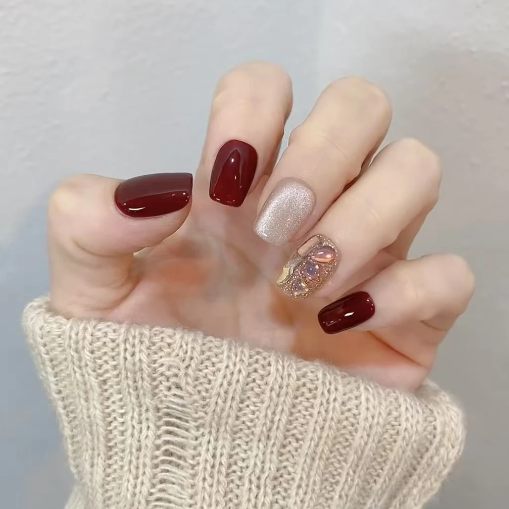 ［秋冬超显白的干枯玫瑰］纯手工光疗美甲贴片可拆卸穿戴甲