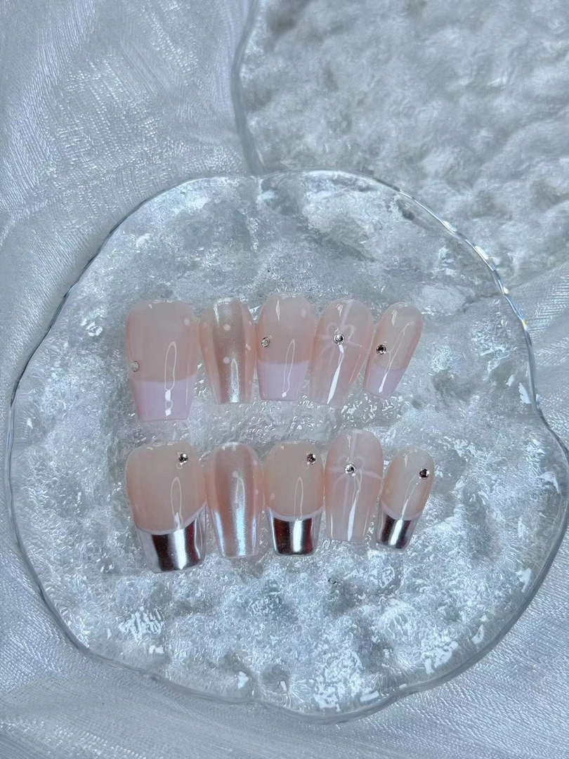［波点蝴蝶结］纯手工光疗美甲贴片可拆卸穿戴甲