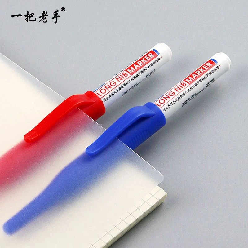 一把老手瓷砖地砖长头笔油性防水耐擦加长头打孔深孔细长记号笔