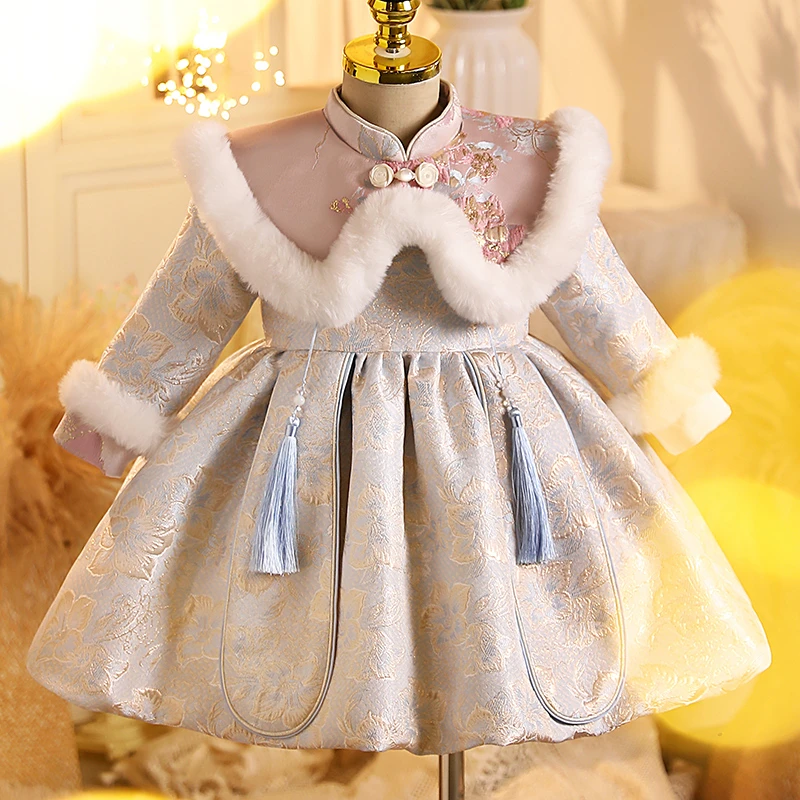 周岁女宝宝礼服冬款小童周岁宴抓周拜年服婴儿中式唐装冠衣喜庆