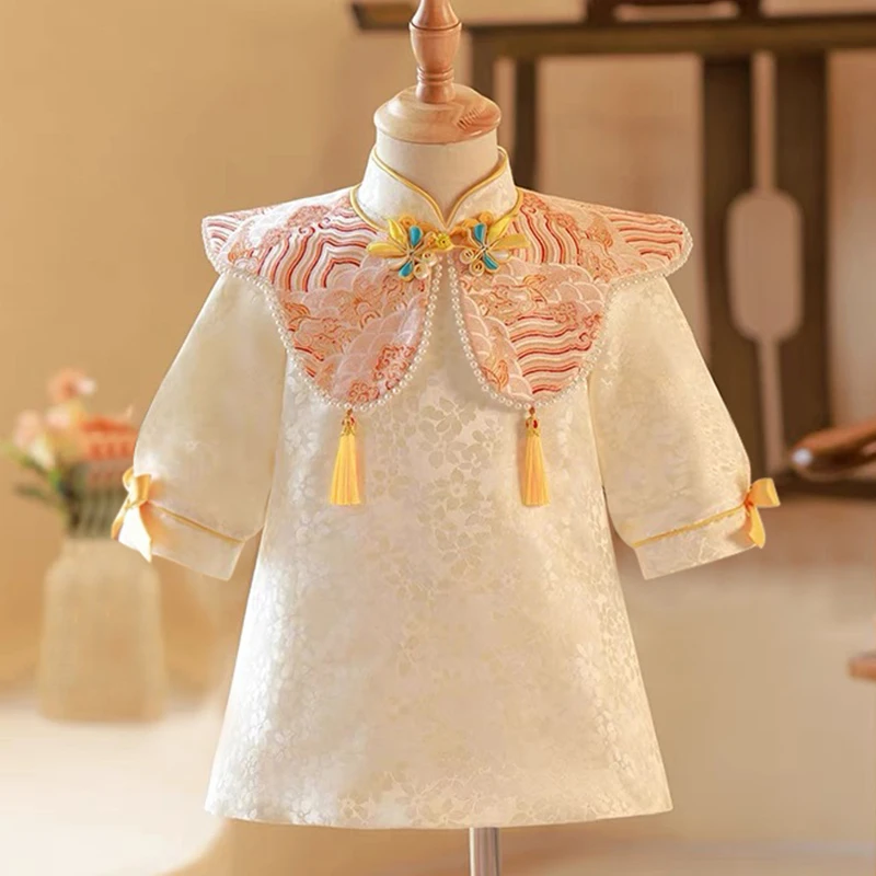 中式周岁礼服女宝2025新款儿童抓周唐装宝宝冠衣国风女童旗袍秋季