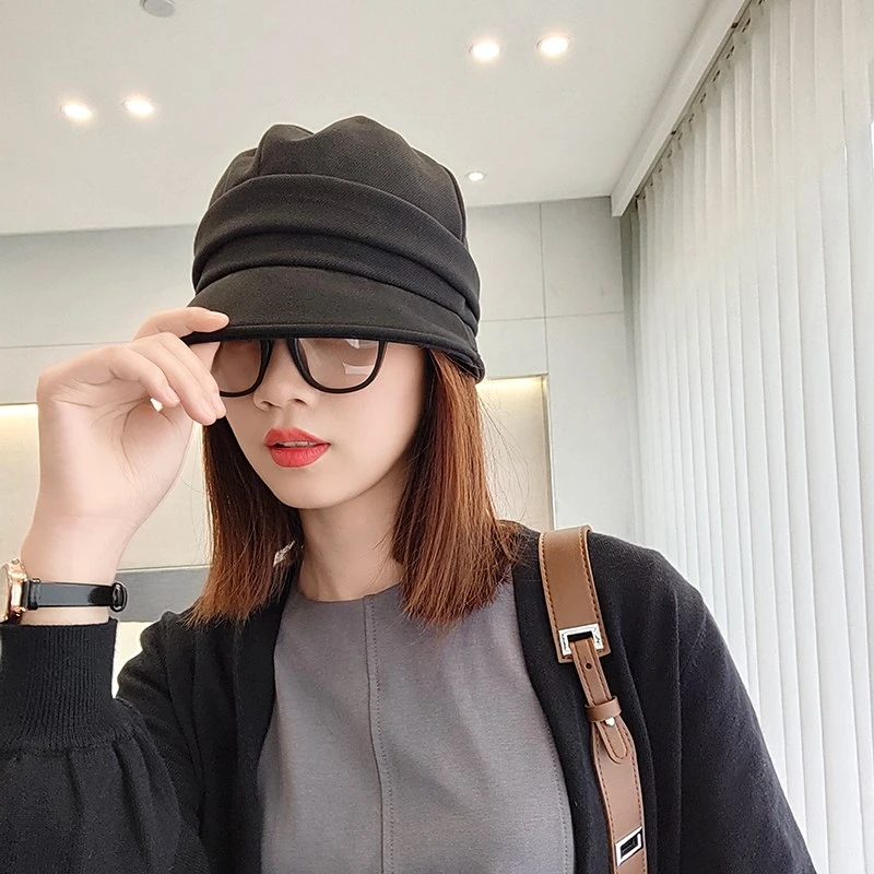 日系气质褶皱渔夫帽女秋冬季韩版显脸小盆帽潮百搭时尚堆堆帽子女