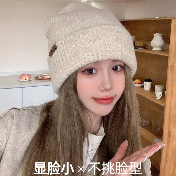 毛线帽女秋冬韩系针织帽子防风护耳大头围显脸小宽松加厚保暖冷帽