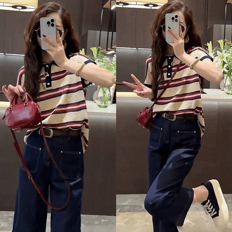 （已开运费险）清凉短袖上衣显瘦polo针织夏季宽松牛仔时尚休闲百搭