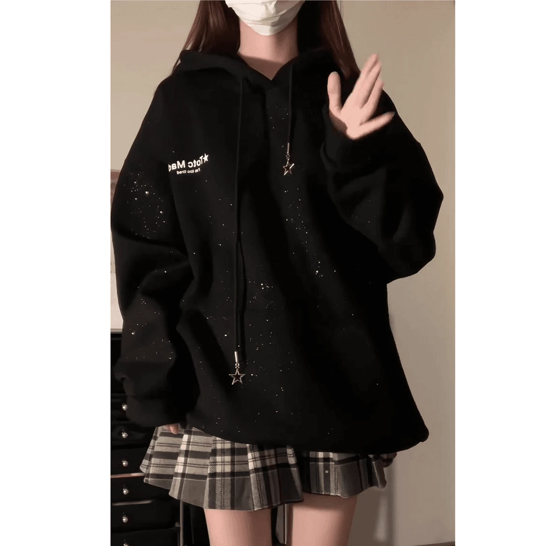 绝绝子!!!【细闪面料】韩系校园风满天星连帽卫衣女INS韩版外套潮