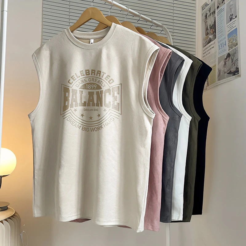 【富富】夏季男无袖烧花重磅宽松美式坎肩落肩潮流大码运动背心B05