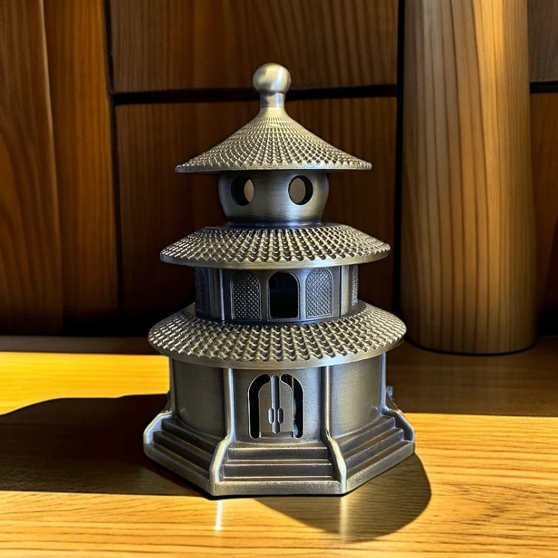 黄铜天坛塔香炉家用室内客厅复古建筑故宫盘香炉檀香炉香道摆件