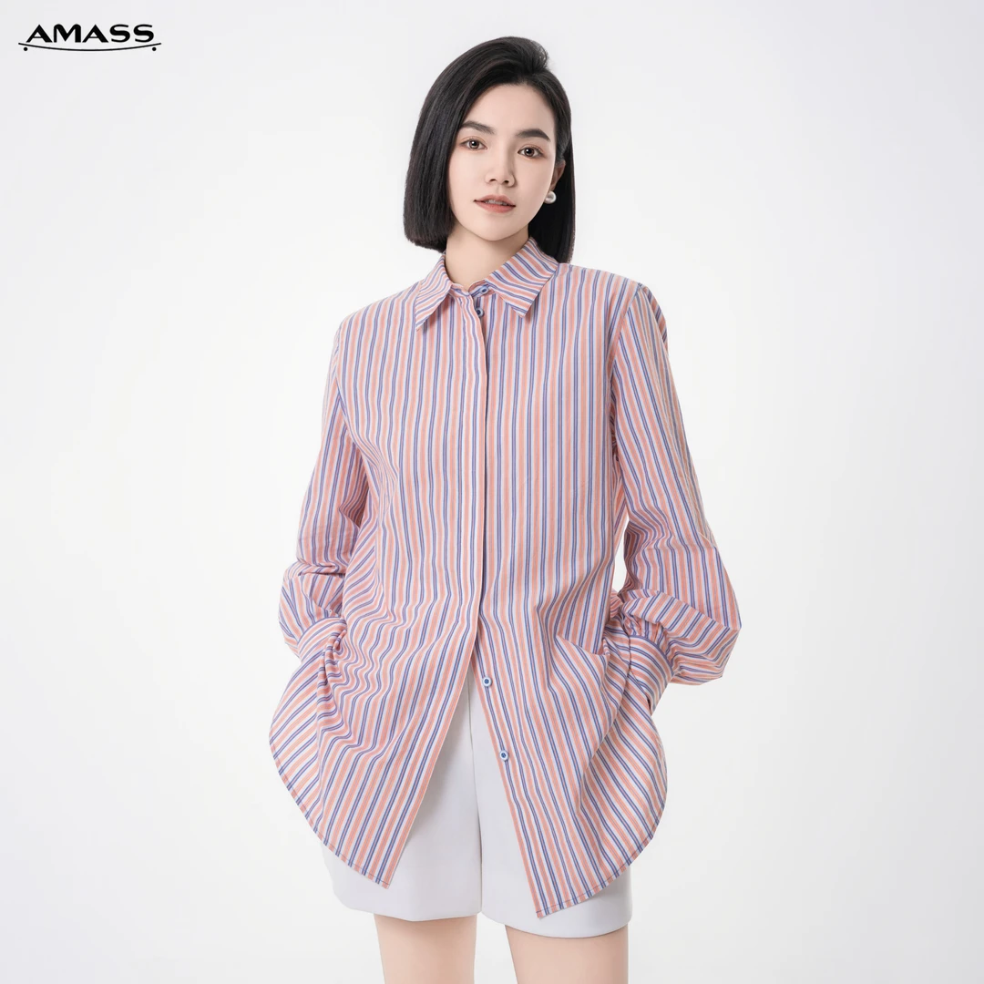 AMASS/阿玛施春夏新款时尚百搭气质宽松休闲翻领长袖衬衫 5300701