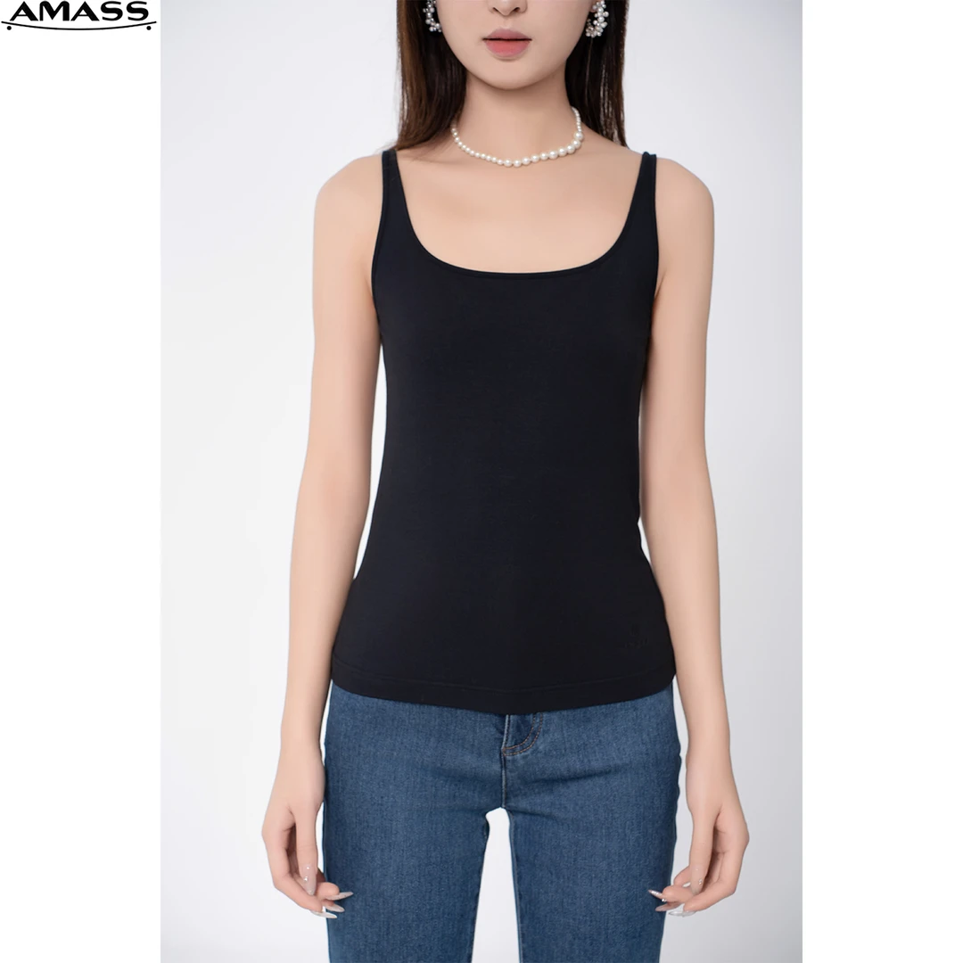 AMASS/阿玛施夏季简约黑白牛奶丝修身肤感吊带无袖内搭女 5300461