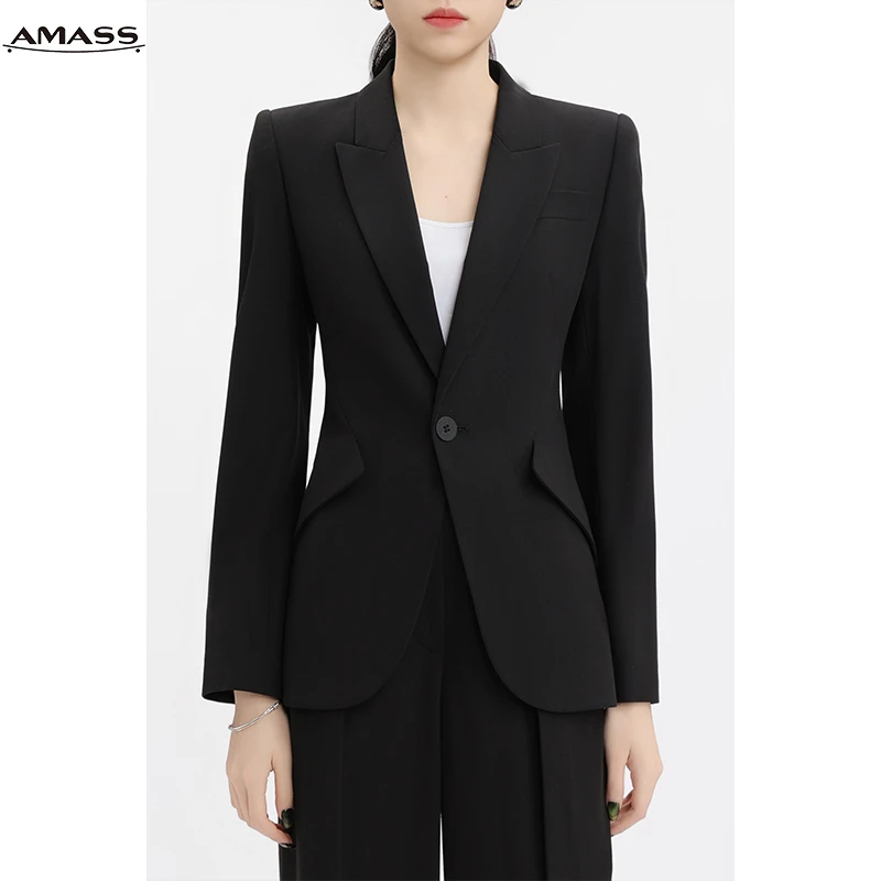 AMASS/阿玛施秋季时尚设计感气质修身职业长袖纯色西装女 5400809