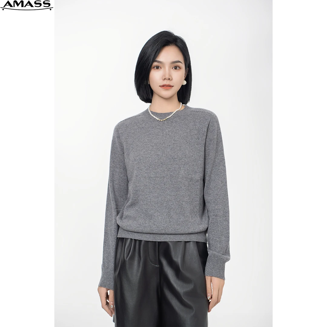 AMASS/阿玛施格雷系优雅气质修身针织纯色套头长袖针织衫 5399313