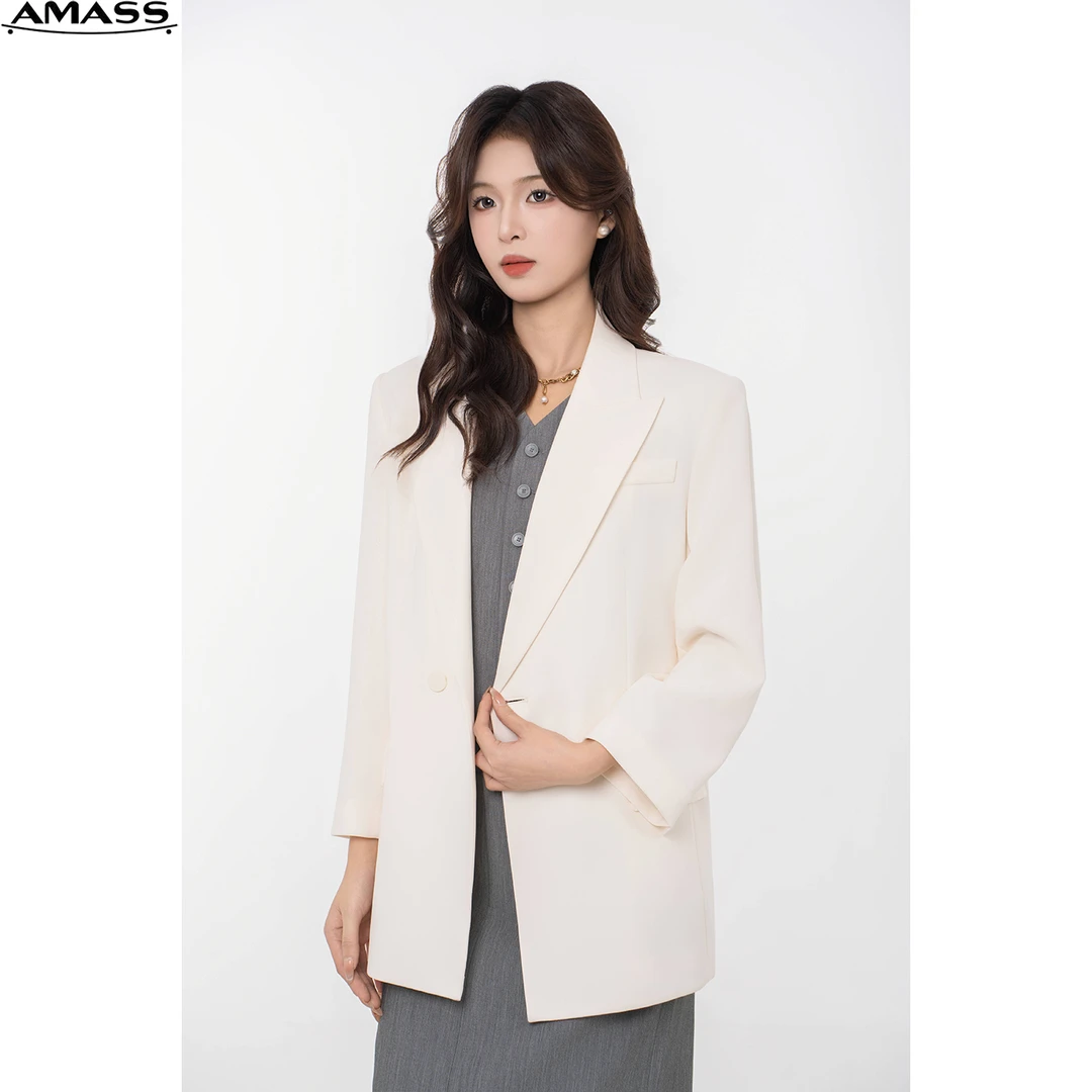 AMASS/阿玛施西装时尚黑色翻领质感长袖单扣气质通勤西服 5400777
