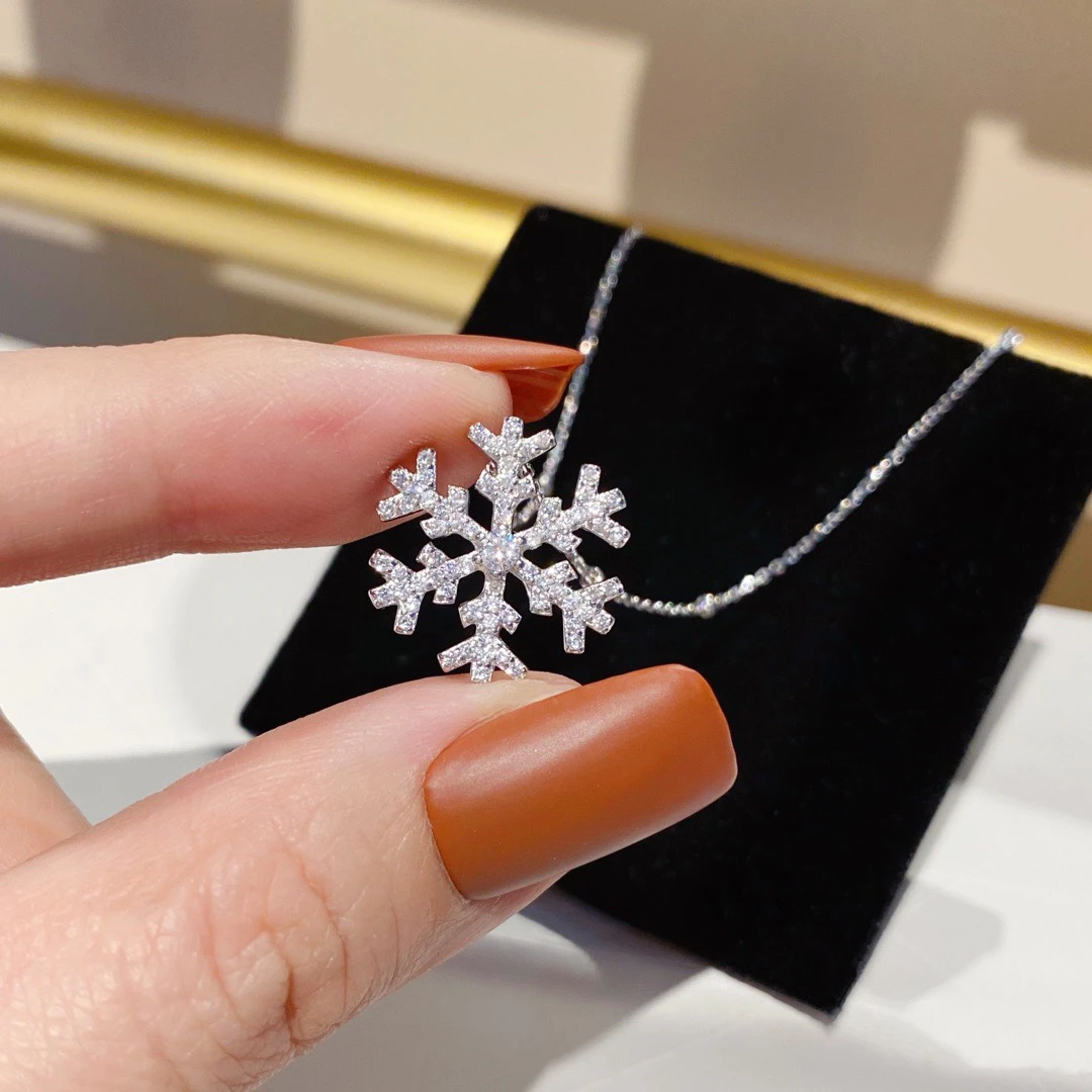 坠链均925银合成锆石 杨杨babytime满钻微镶雪花项链百搭锁骨链