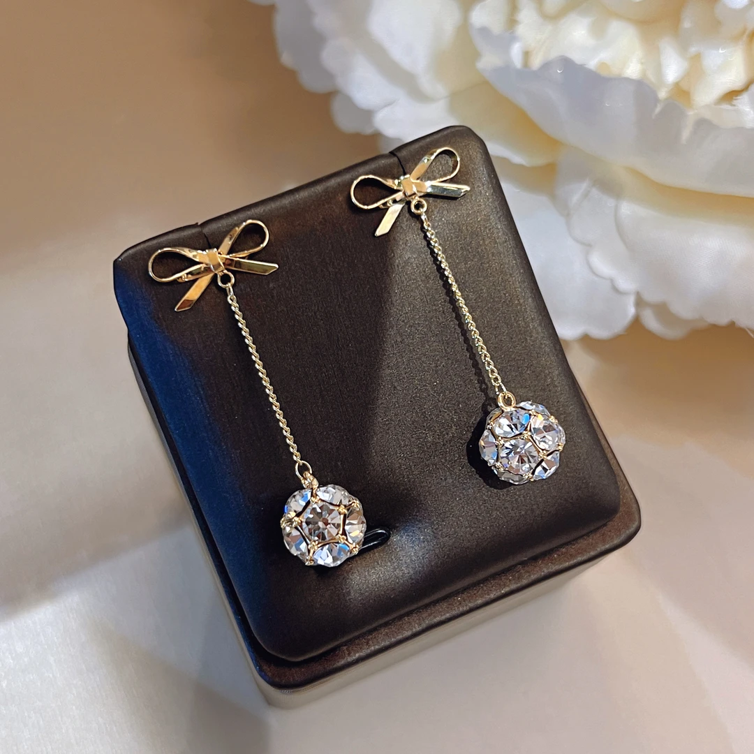 合金合成锆石耳饰 杨杨babytime温柔甜美蝴蝶结锆石耳钉