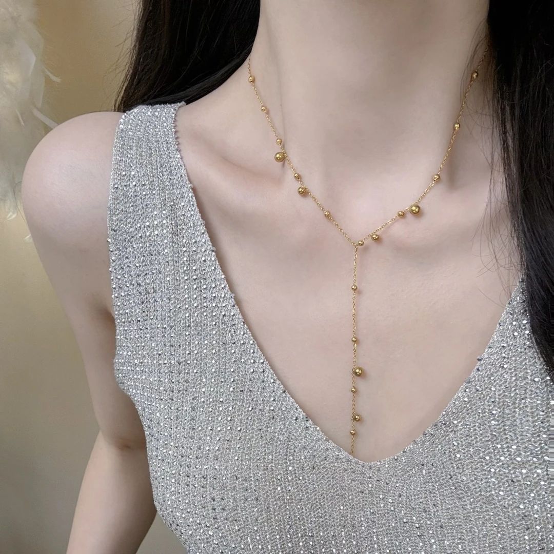 合金项链 杨杨babytime 可碰水！硕果累累圆珠球球Y型流苏项链