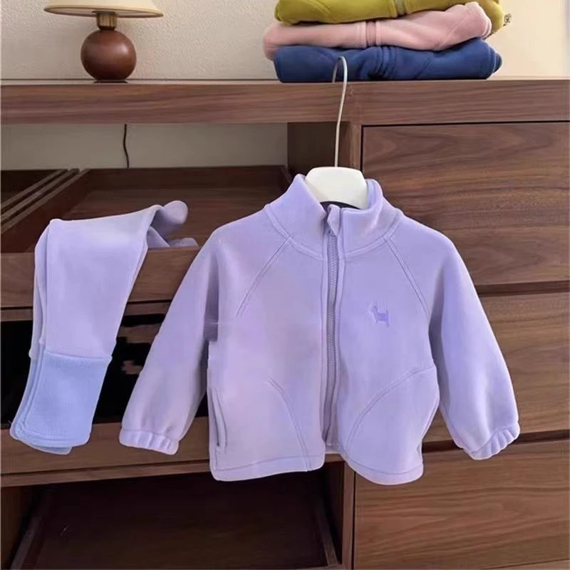 秋冬婴幼儿童套装糖果色双面奥利绒卫衣裤子加厚保暖宝宝两件套