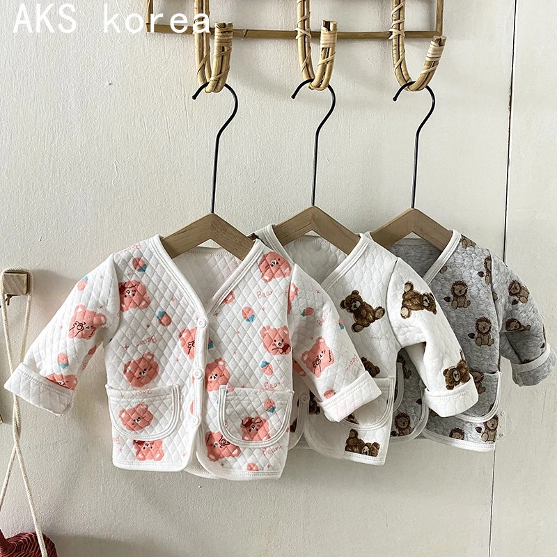 韩版婴儿外套婴幼童装卡通小动物双层夹棉外套女宝宝秋冬防风外衣
