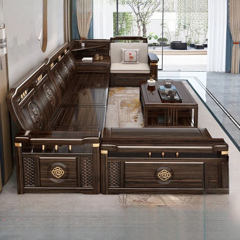 新中式实木沙发乌金木冬夏两用家用客厅沙发大小户型转角组合储物
