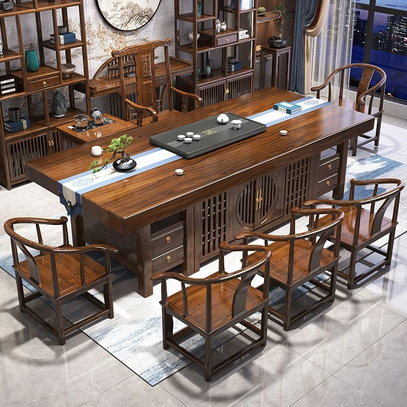 实木大板茶桌椅组合新中式办公室茶几禅意泡茶台茶桌一体式一整套