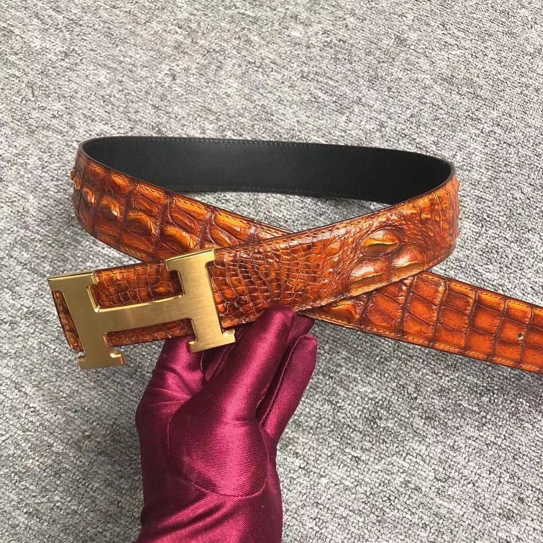 鳄小渔  尼罗鳄鱼皮（男士手工擦色骨皮腰带）百搭时尚休闲男款皮带