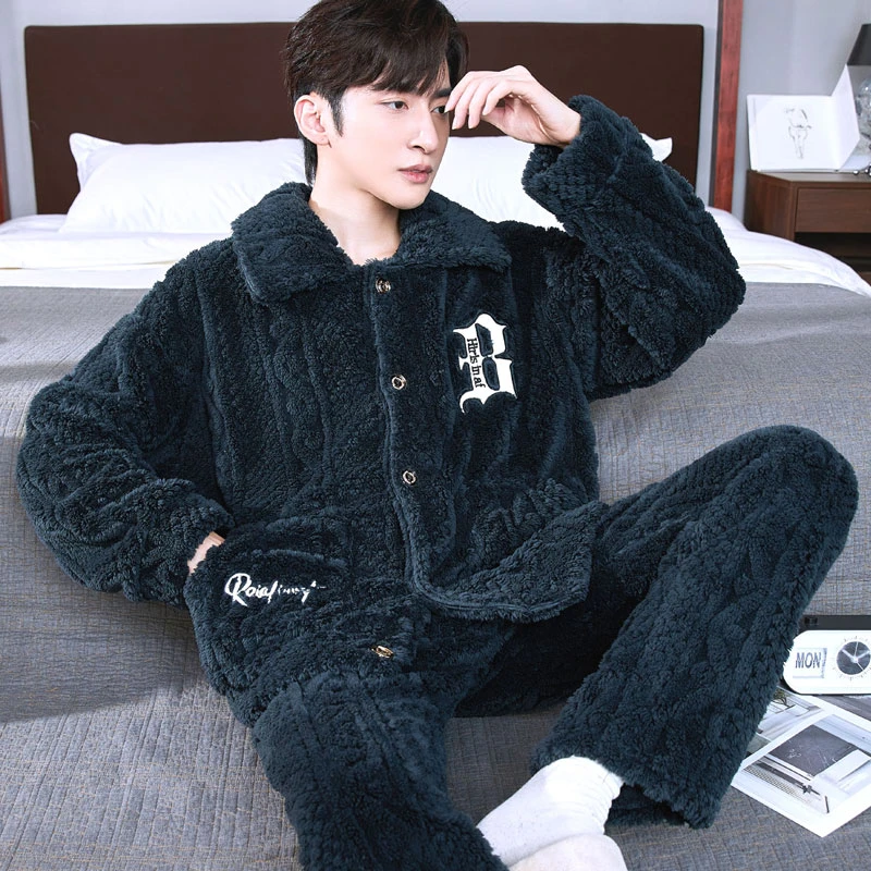 【新品推荐】男士冬季加厚秋冬学生毛绒家居服保暖大码男睡衣